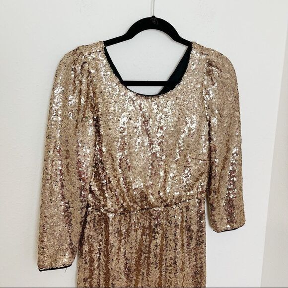 Lulu's Gold Sequin Long Sleeve Mini Dress - Picture 3 of 9